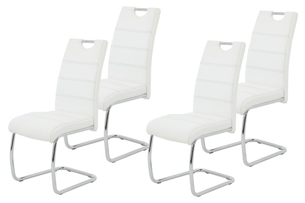Hela Tische, set di 4 sedie per sala da pranzo a sbalzo Flora - rivestimento in Similcuoio bianca - struttura in metallo a tubo tondo cromato - portata 120 kg - schienale con maniglia