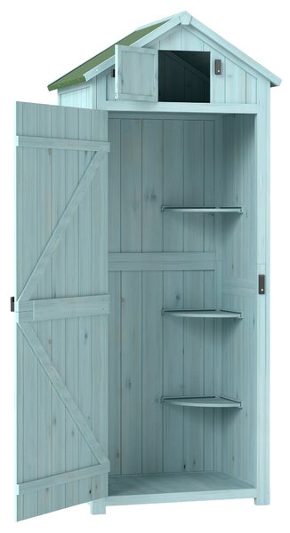 Outsunny Casetta da Giardino Porta Attrezzi in Legno con 3 Ripiani, 77x54.2x179 cm, Blu