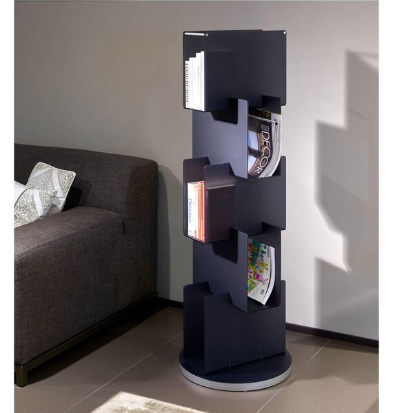 Libreria Contenitore con Base Girevole in MDF porta CD porta DVD Multiuso BABELE Dimensioni 45x45xh133 cm - peso 11,2 kg in Cristallo Acrilico Fum� Grigio Satinato