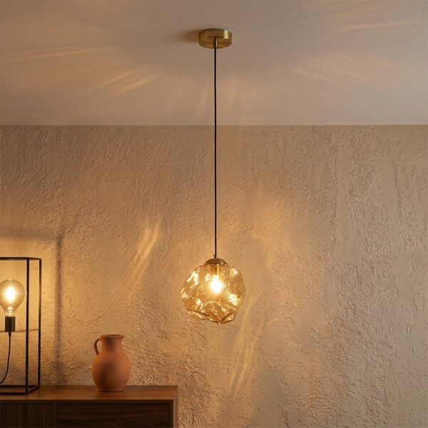 Lampadario a sospensione con cavo CRISTAL 1xE14/15W/230V ottone/beige fumé