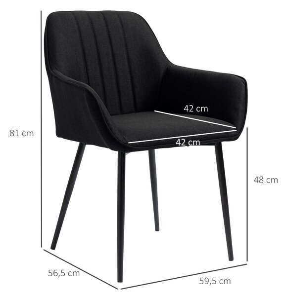 HOMCOM Set di 2 Sedie Moderne con Seduta Schienale braccioli ergonomici da Pranzo Design Scandinavo, Piedi affusolati in metallo, Nero|Aosom Italy