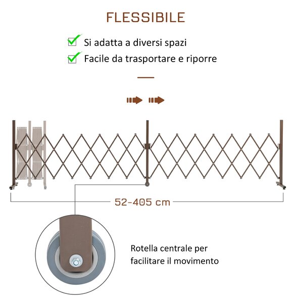 Outsunny Recinzione Estensibile Autoportante in Acciaio e Alluminio, Larghezza 52-405 cm, Marrone scuro