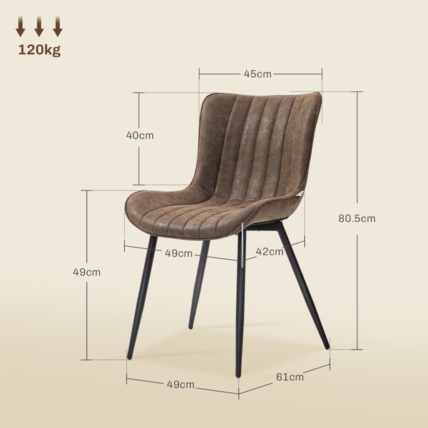 HOMCOM Set di 2 sedie Moderne salvaspazio da pranzo con imbottito e piedi regolabili in acciaio, una struttura in multistrato, marrone|Aosom Italy