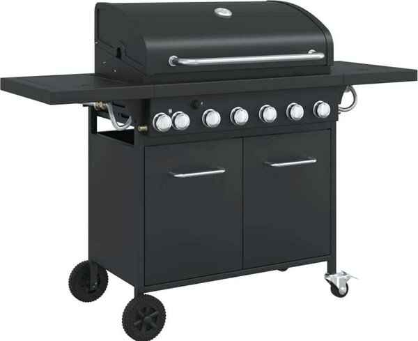 VidaXL Barbecue a gas a 7 fiamme Acciaio nero verniciato a polvere