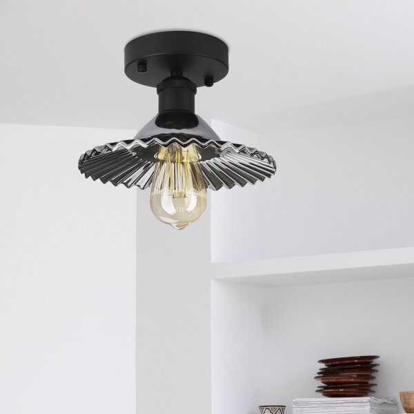 Lampadario a plafone TRISH 1xE27/15W/230V nero/nero fumé