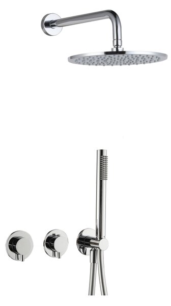 Sistema doccia incasso BB Rain con termostato e deviatore, doccetta e flessibile + braccio doccia e soffione Rain, cromato