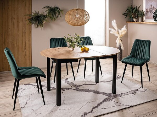 Tavolo da pranzo di design GS-222 in rovere Artisan - Nero opaco, rotondo, allungabile