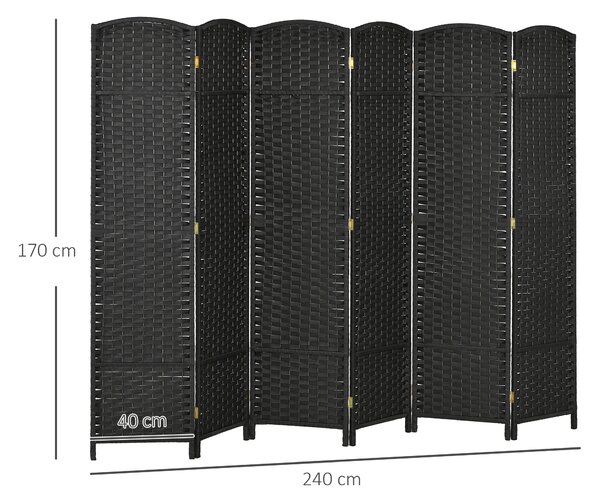 HOMCOM Paravento Divisorio da Interni Pieghevole a 6 Ante Intrecciato, 240x170 cm, Nero | Aosom Italy