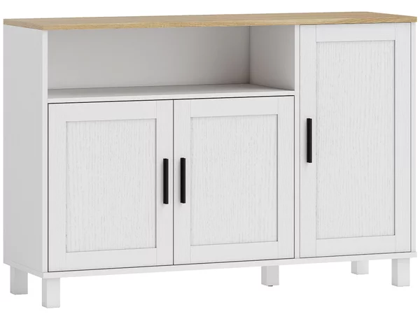HOMCOM Credenza Cucina con Ante Ammortizzate, 2 Armadietti e Vano Aperto in Legno, 110x33x75 cm, Bianco | Aosom Italy