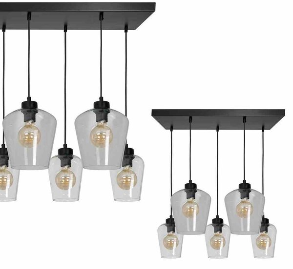 Lampadario SANTIAGO nero 5xE27x60W in vetro, dimensioni: 100x60x30 cm, IP20, Milagro
