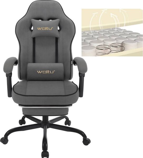 Sedia da gaming WOLTU con cuscino a molle insacchettate, sedia girevole ergonomica, tessuto tecnico, grigio