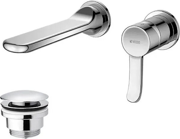 Miscelatore lavabo a parete con piletta (tappo) cromato