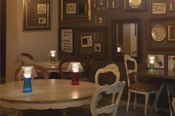 Lampada da Tavolo senza filo con batterie ricaricabili Autonomia 9 ore Abat-Jour in metacrilalto TATA 20x20x25h cm Rosso Trasparente