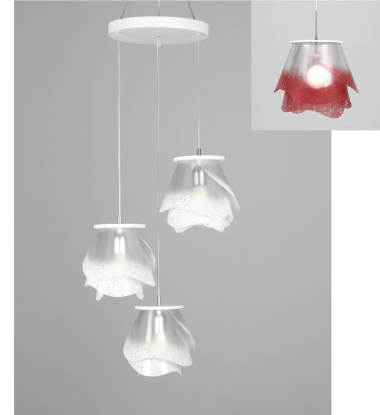 Lampada a sospensione a tre lampade ROSA PENDEL 3 - 18xh23cm con borchia applicabile a soffitto colore rosso