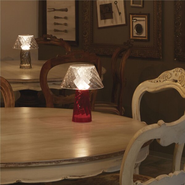 Lampada da Tavolo senza filo con batterie ricaricabili Autonomia 9 ore Abat-Jour in metacrilalto TATA 20x20x25h cm Rosso Trasparente