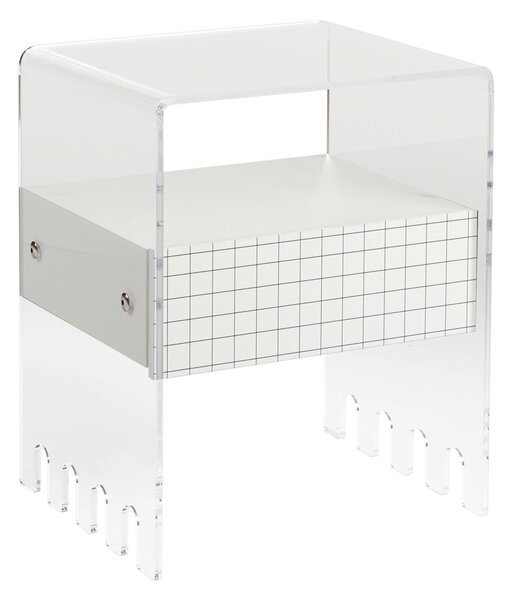Comodino In metacrilato Trasparente con cassetto TRIONFO 40x33xh49 cm - Particolari in ottone cassetto Bianco Polare