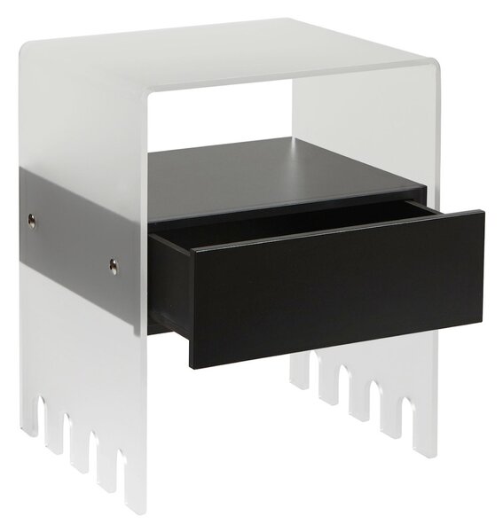 Comodino In metacrilato Satinato con cassetto TRIONFO 40x33xh49 cm - Particolari in ottone cassetto Nero