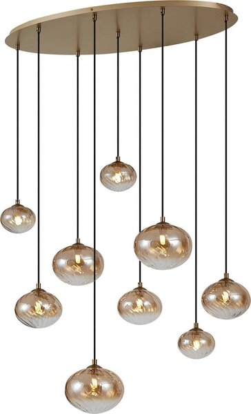QAZQA - Lampada a sospensione Art Déco I Lampada a sospensione I Lampada a sospensione Oro I Ottone con vetro color ambra 9 luci - Jia I Soggiorno I Camera da letto - Acciaio Ovale I Sfera I Sferico - Adatto per LED