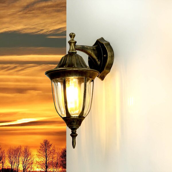 Applique da esterno E27 IP44 oro antico cortile cortile vetro alluminio rustico lampada da parete esterna