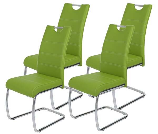 Hela Tische, set di 4 sedie per sala da pranzo a sbalzo Flora - rivestimento in Pelle finta verde - struttura in metallo a tubo tondo cromato - portata 120 kg - schienale con maniglia