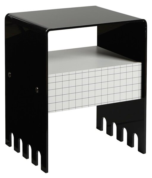 Comodino In metacrilato Satinato con cassetto TRIONFO 40x33xh49 cm - Particolari in ottone cassetto Bianco Polare