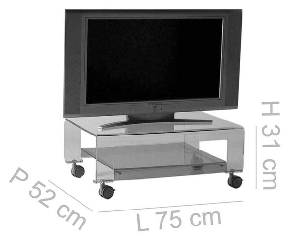 Tavolino Porta TV con ruote 75x52xh31 cm VERVE struttura in metacrilato trasparente e dettagli in metallo cromato Trasparente