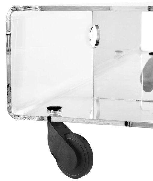 Carrello porta tv basso su ruote in Cristallo acrilico 92x41xh30 cm ANDY 6 in metacrilato trasparente Dimensioni 90x41xh 30 cm spessore 8 mm Andy 6 Portata Massima:KG 60
