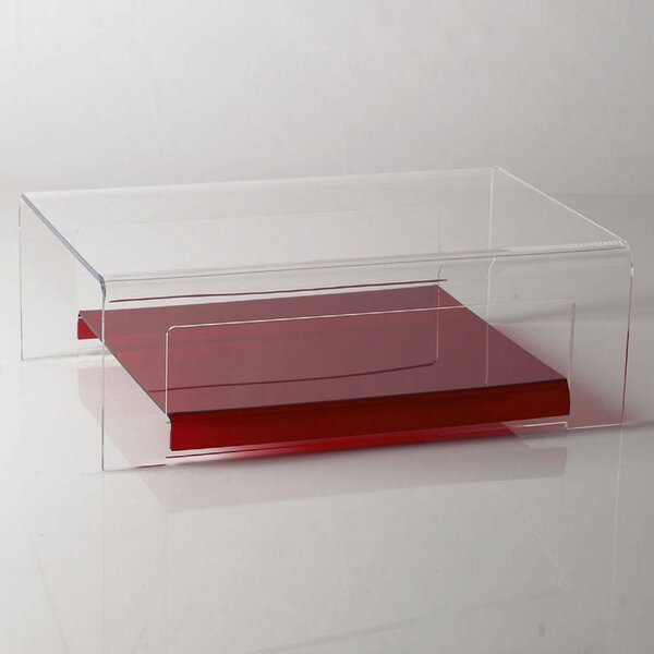 Tavolino basso Porta TV 75x52xh26 cm ELVIN struttura in metacrilato trasparente e dettagli in metallo cromato Rosso Trasparente