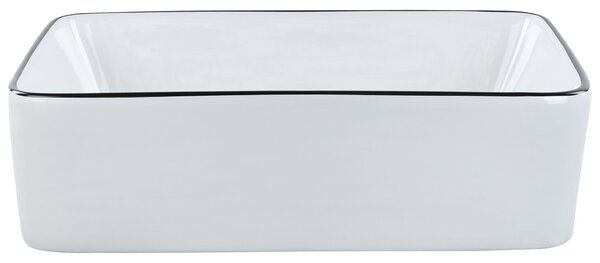 BELIANI Lavabo da appoggio in Vetroceramica bianca 49 x 38 cm bordo nero superficie lucida forma rettangolare bagno stile moderno