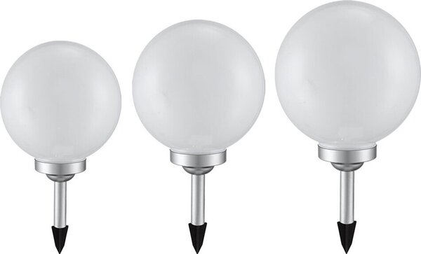 Set di 3 luci solari a LED, lampada da esterno, globo, bianco argento