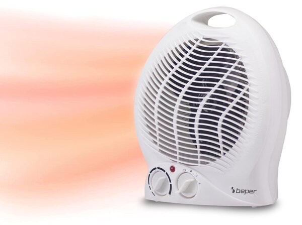 Stufa ventilata da 2000 W, 2 livelli di potenza, termostato, modalità Eco, colore bianco
