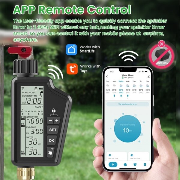 Immax NEO 07556L - Elettrovalvola per irrigazione 4xAA IP65 Wi-Fi Tuya