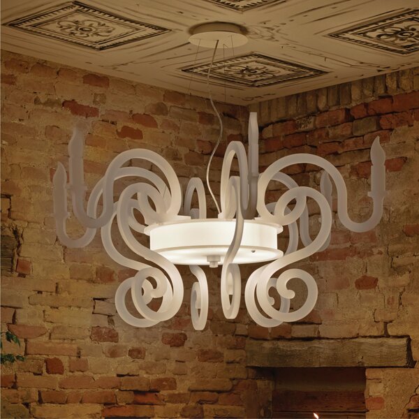 Lampadario a Sospensione in metacrilato sei bracci a Candele Galles BIG dimensioni � 127xh65 cm colore filo 1,6 mt bianco perlato