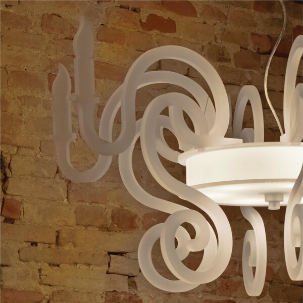 Lampadario a Sospensione in metacrilato sei bracci a Candele Galles BIG dimensioni � 127xh65 cm colore filo 1,6 mt bianco perlato