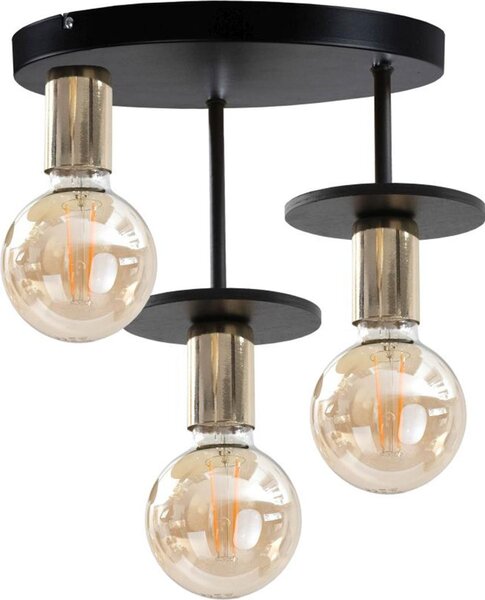 Lampada da soffitto in metallo E27 rotonda Ø 30 cm in oro nero a 3 luci retrò
