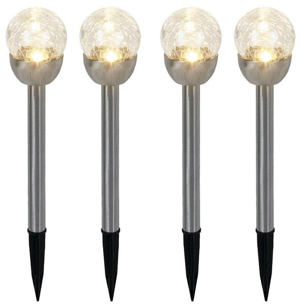Lampada da esterno a LED, lampada solare, acciaio inossidabile, argento, set da 4, altezza 24,5 cm