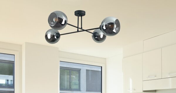 Lampadario a sospensione con supporto rigido VASCO 4xE27/60W/230V nero/fumé nero