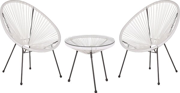 BELIANI Set da bistrot tavolo in rattan artificiale bianco 2 sedie rotonde in vimini 2 posti per balcone terrazza giardino design moderno