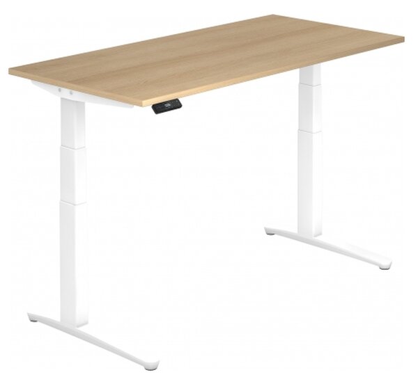 Scrivania Hammerbacher regolabile in altezza elettricamente, 160x80 cm, rovere/bianco