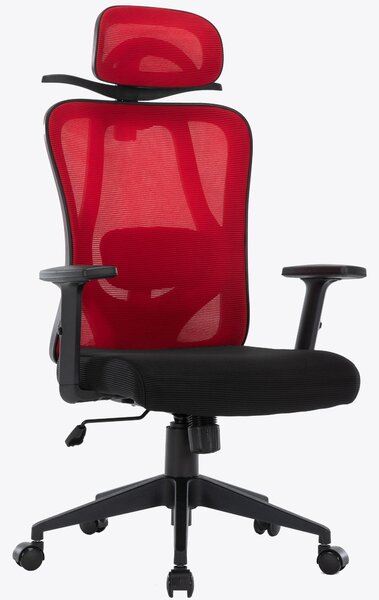 Sedia da ufficio con appendiabiti salvaspazio - sedia da scrivania ergonomica con supporto per il collo e la zona lombare - comoda sedia da gaming con schienale in rete e funzione reclinabile, colore: nero/rosso