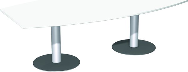 Tavolo da conferenza, LxPxA 2400x800/1200x720 mm, forma a botte, colore del piano bianco, colonna argento, base a piatto antracite