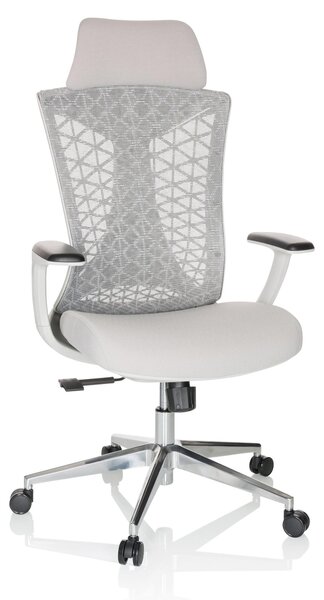 Hjh OFFICE Sedia professionale per ufficio FALEO W Sedia da scrivania ergonomica con braccioli in tessuto / mesh grigio Sedia girevole per ufficio, casa