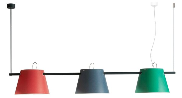 Sospensione 3 Luci TRIO 34x24xh151 cm tubo in acciaio colore antracite paralumi di tre colori