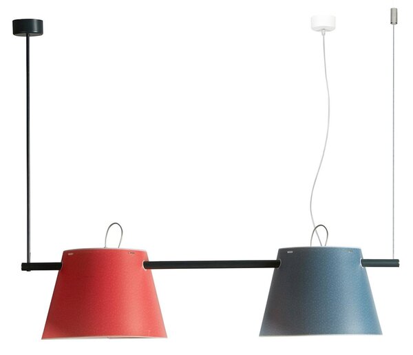 Sospensione 2 Luci DUO 34x24xh97 cm tubo in acciaio colore antracite paralumi di due colori