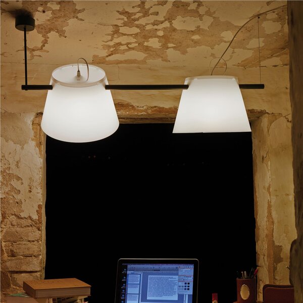 Sospensione 2 Luci DUO 34x24xh97 cm tubo in acciaio colore antracite paralumi di colore bianco
