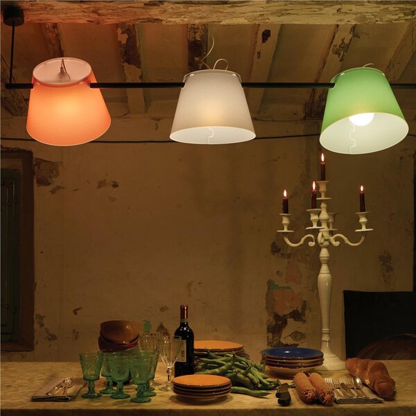 Sospensione 3 Luci TRIO 34x24xh151 cm tubo in acciaio colore antracite paralumi di tre colori
