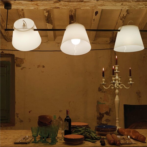 Sospensione 3 Luci TRIO 34x24xh151 cm tubo in acciaio colore antracite, paralumi colore bianco