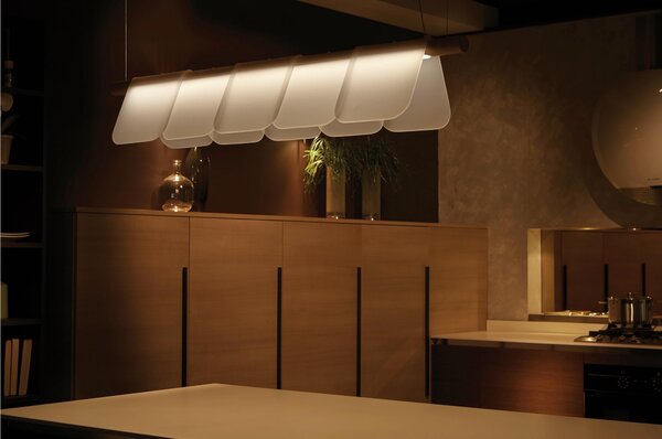 Sospensione con supporto in legno Massello Noce 120x21xh20 cm particolari in PMMA Naturalopal Satinato