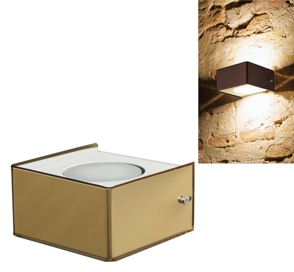 Applique da muro 2 LUCI struttura in metallo verniciato 13x13xh7 cm 1xE27 max 30 W supporto metallo colore oro