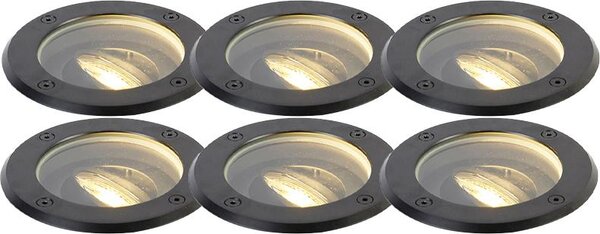 Set da 6 faretti da esterno da incasso a pavimento, neri, orientabili, IP65, Delux